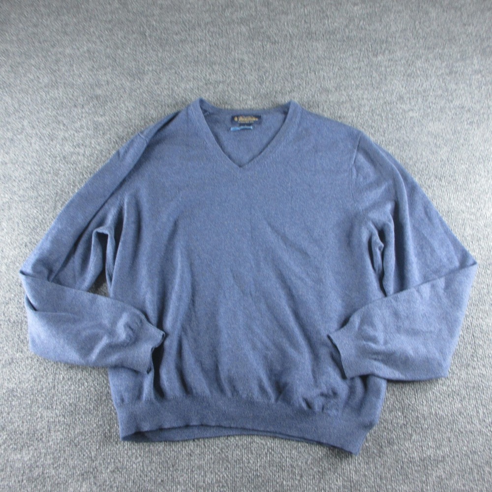 Brooks Brothers Sweater Mens L Blue Merino Wool Blend V Neck Knit Pullover